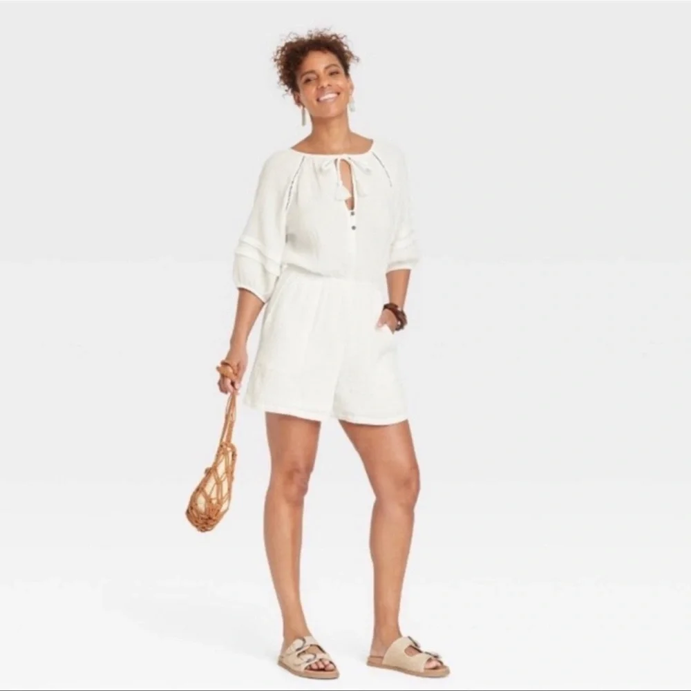 NWT 4X Knox Rose Women's Short Sleeve Gauze Romper White - Picture 6 of 8